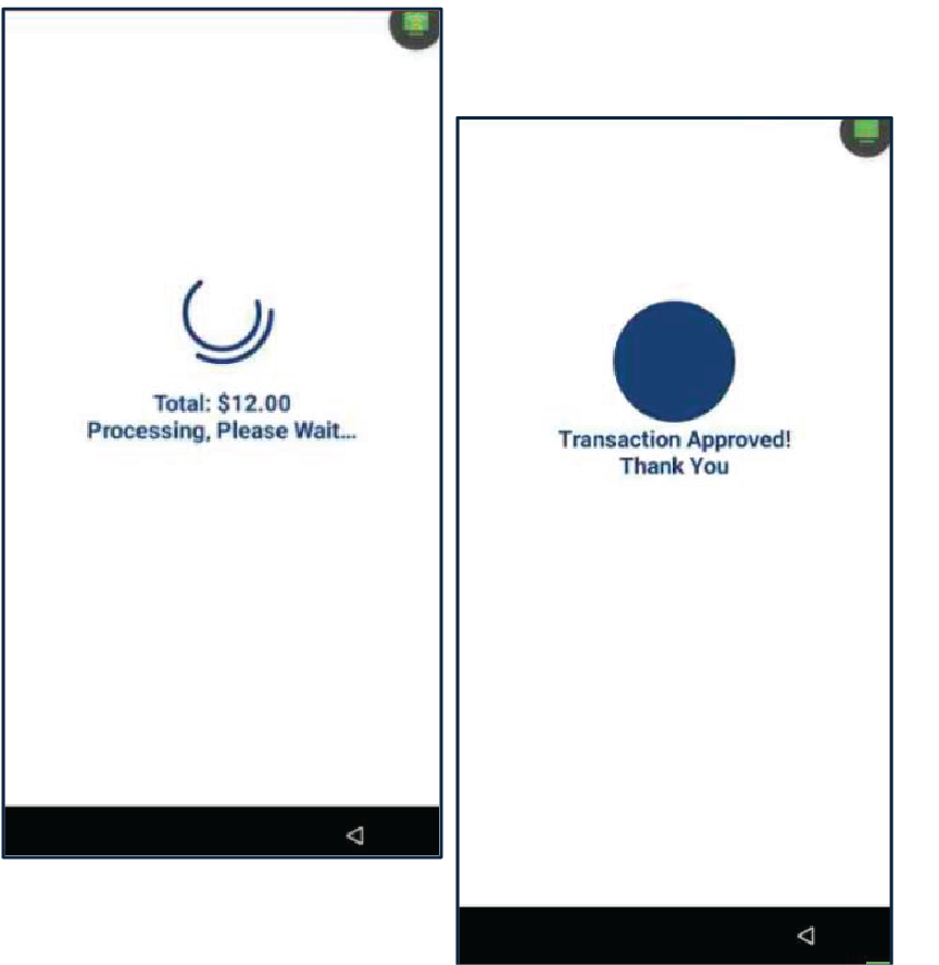 La transacción será completada y el terminal imprimirá automáticamente el recibo de comercio. Seleccione el método de recibo para el cliente: Print Receipt, Text Receipt or No Receipt.