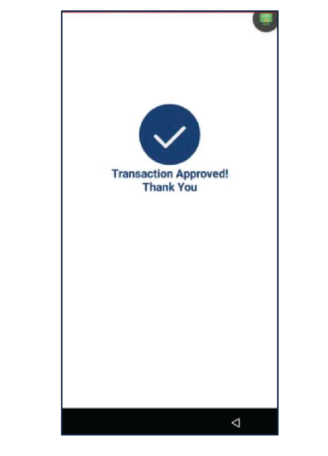 Una vez completada la transacción, el terminal mostrará el resultado en pantalla. El balance de la tarjeta será impreso en el recibo del cliente.