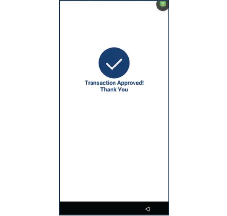 Una vez la transacción es completada, el terminal mostrará el resultado (Aprobado, Denegado, etc.).