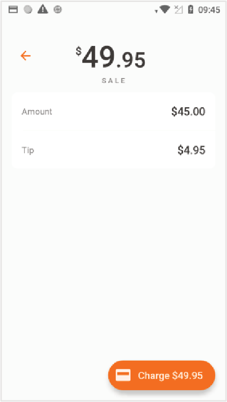 Entre la cantidad del pago parcial que desea realizar. Presione Tip para agregar propina. Puede escoger entre, porcentaje sugerido, no propina u otro monto de propina. Luego, presione Charge. 