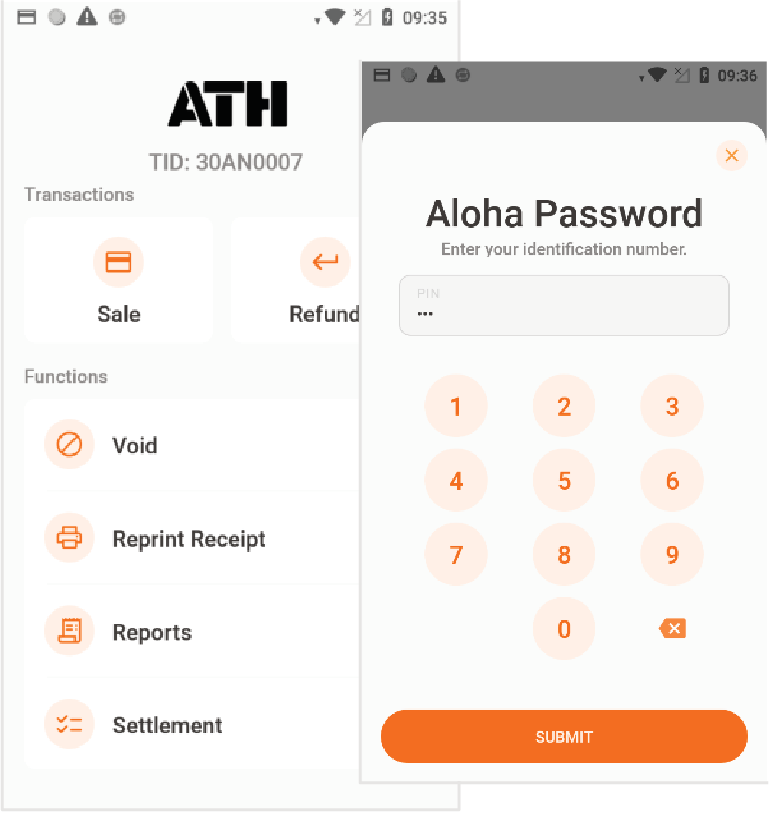 Presione Sale. Entre el número de identificación de Aloha. Luego, presione Submit. 