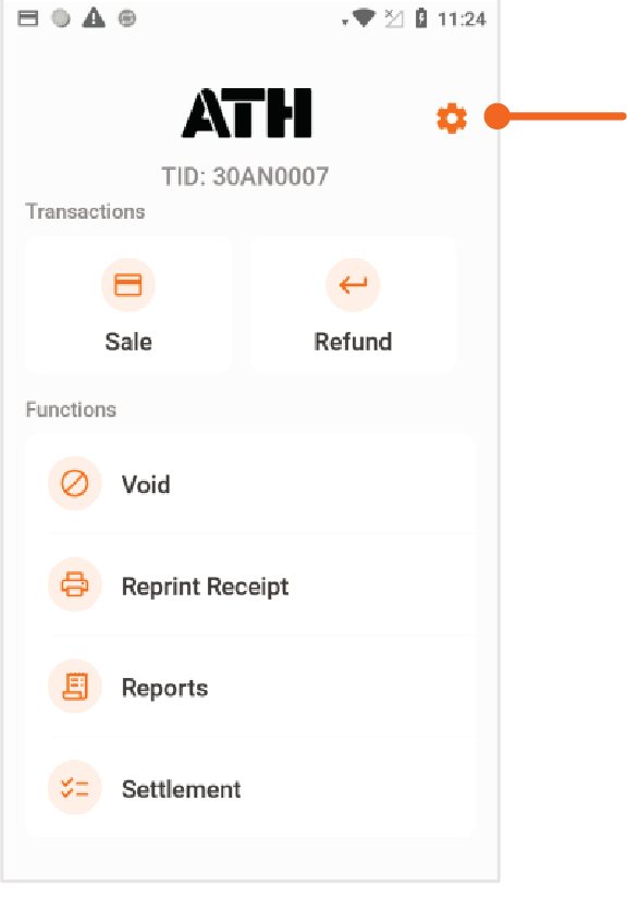 Presione PayAtTable localizado en el menú principal. Luego presione el símbolo de ajuste.