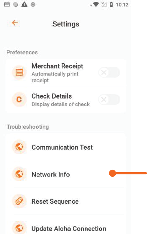 Presione Network Info para las especificaciones de la red de comunicación.