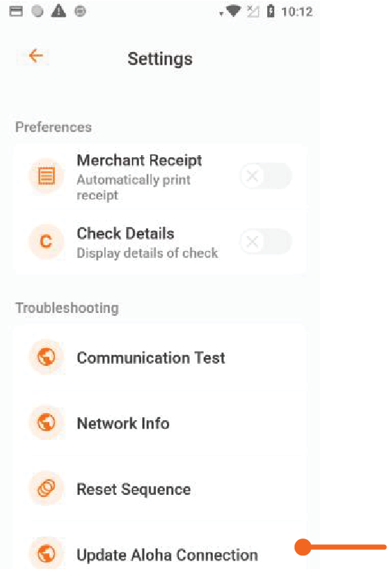 Presione Update Aloha Connection.